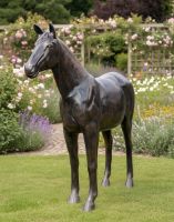 Digtial illustration of Large Standing Horse Sculpture in country garden