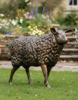 Digital Illustration of Life Size "Spencer" Sheep Sculpture on a Garden Lawn in Front of Stepped Garden Path