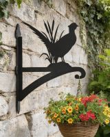 Digital Illustration of the Pheasant Iron Hanging Basket Bracket Mounted on a Stone Wall