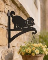 Digital Illustration of the Playful Cockapoo Iron Hanging Basket Bracket Mounted on a Stone Wall