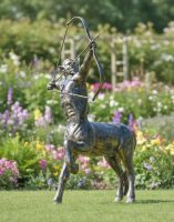 Digital illustration of Recycled Cast Aluminium Brushed Gold "Archer" Centaur Sculpture in a garden