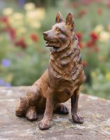 Digital illustration of Rustic Cast Iron "German Shepherd" Dog Garden Sculpture in a garden