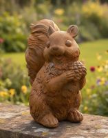 Digital illustration of Rustic Cast Iron "Chester" the Squirrel Sculpture on garden wall