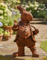 Digital illustration of Rustic Cast Iron Hare with Pipe Sculpture- Small positioned on garden wall Digital illustration of Rustic Cast Iron Hare with Pipe Sculpture- Small positioned on garden wall