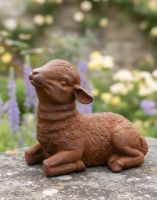 Digital illustration of Rustic Cast Iron Lying Down Lamb on garden wall