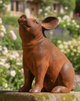 Digital illustration of Rustic Cast Iron Sitting Piglet Sculpture close up view