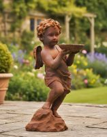 Digital illustration of Rustic Cast Iron Winged Cherub with Bird Bath Sculpture in garden Digital illustration of Rustic Cast Iron Winged Cherub with Bird Bath Sculpture in garden