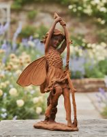 Digital illustration of Rustic Cast Iron Woodland Fairy Sculpture in a walled garden