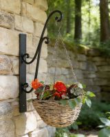 Digital illustration of Scrolled Hanging Basket Bracket in walled garden Digital illustration of Scrolled Hanging Basket Bracket in walled garden