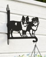 Digital Illustration of the Steel Border Collie Pair Hanging Basket Bracket Close up on a White Fence