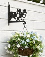 Digital Illustration of the Steel Border Collie Pair Hanging Basket Bracket Mounted on a White Fence