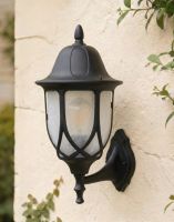 Digital Illustration of the Traditional "Icy Splendor" Frosted Glass Bottom Fix Outdoor Wall Lantern Mounted on a Cream Coloured Outdoor Wall