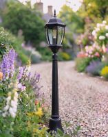 Digital Illustration of the 1.22m "Saltburn" Traditional Hexagonal Garden Pillar Light Positioned on a Flowery Gravel Driveway Entrance