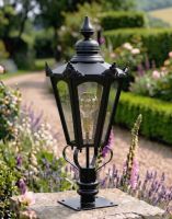 Digital Illustration of the 102cm Black Hexagonal Pillar Light and Lantern Set Mounted on a Stone Garden Pillar