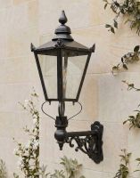 Digital Illustration of the 115 x 65cm Victorian Wall Lantern on an Ornate Bracket Mounted on to a Traditional Sandstone Brick wall 