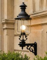 Digital Illustration of the 150 x 51cm Belgravia Lantern and Royale Bracket Mounted on a Grand Sandstone Building Wall