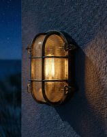 Digital Illustration of the 20cm Brushed Brass Nautical "Skipper" Bulkhead Wall Light Lit up at Night