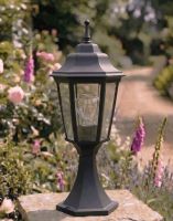 Digital Illustration of the "Carmen" Black Pillar Light Mounted on a Stone Garden Pillar