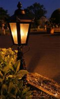 Digital Illustration of the "Crown Riversham" Black Victorian Patio Lamp Post Set Illuminated at Night