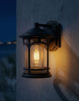 Digital Illustration of the "Halsall" Traditional Bronze Standard Wall Light Lit up at Night
