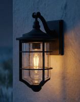 Digital Illustration of the "Marine" Small Nautical Hanging Wall Light Lit up at Night