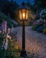 Digital Illustration of the "The Grange" Traditional Hexagonal Pillar Light Positioned on a Flowery Gravel Driveway Entrance Whilst Lit up at Night Digital Illustration of the "The Grange" Traditional Hexagonal Pillar Light Positioned on a Flowery Gravel Driveway Entrance Whilst Lit up at Night