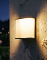 Digital Illustration of the 25cm Modern "Square Top" Flush Wall Light Fitting Lit up at Night