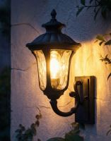 Digital Illustration of the 40.5cm Black Traditional Aluminium Ornate Victorian Wall Lantern Lit up at Night