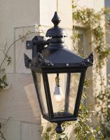 Digital Illustration of the 61 x 46cm Standard Victorian Top-Fix Corner Wall Lantern Mounted on a Large Sandstone Brick Garden Wall