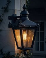 Digital Illustration of the 66 x 48cm Large Victorian Top-Fix Corner Wall Lantern lit up at Night