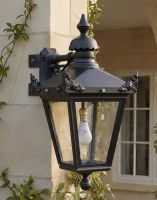 Digital Illustration of the 66 x 48cm Large Victorian Top-Fix Corner Wall Lantern Mounted on a Traditional Sandstone Brick Building Wall