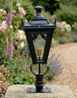 Digital Illustration of the 71cm Black Gothic Pillar Light and Lantern Set Mounted on a Garden Pillar from a Front Facing View