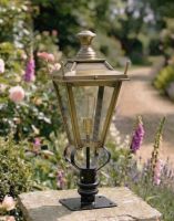 Digital Illustration of the 71cm Brass Dorchester Pillar Light and Lantern Set Mounted on a Stone Garden Wall Pillar