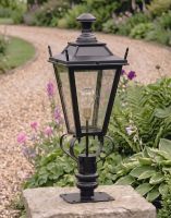 Digital Illustration of the 81cm Black Dorchester Pillar Light and Lantern Set Mounted on a Garden Wall Pillar 
