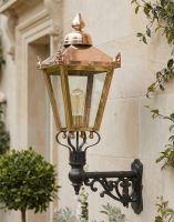 Digital Illustration of the 88 x 33cm Copper Wall Lantern on an Ornate Bracket Mounted on a Sandstone Brick Garden Wall Digital Illustration of the 88 x 33cm Copper Wall Lantern on an Ornate Bracket Mounted on a Sandstone Brick Garden Wall