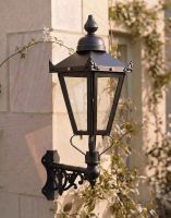 Digital Illustration of the 88 x 33cm Victorian Wall Lantern on a Corner Bracket Mounted on a Limestone Brick Garden wall