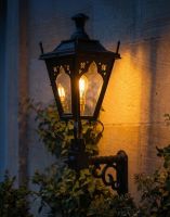 Digital Illustration of the 95 x 48cm Black Gothic Wall Lantern on Royale Bracket Lit up at Night 