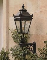 Digital Illustration of the 96 x 53cm Black "Ashington" Deluxe Victorian Wall Light Mounted on a Sandstone Brick Exterior Wall