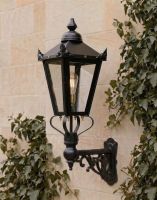 Digital Illustration of the 98 x 46cm Victorian Wall Lantern on an Ornate Bracket Mounted on a Classic Limestone Brick Building Wall