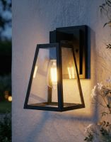 Digital Illustration of the Angular Modern Porch Wall Lantern in Black Lit up at Night
