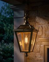 Digital Illustration of the Antique Brass Dorchester Garden Hanging Lantern Lit up at Night
