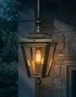 Digital Illustration of the Antique Brass Dorchester Hanging Lantern Lit up at Night
