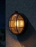 Digital Illustration of the Antique Brass Nautical "Bow" Wall Light Lit up at Night