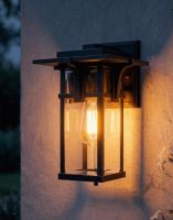 Digital Illustration of the Antique Bronze Art Deco Standard Wall Lantern Lit up at Night