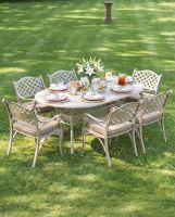 Digital Illustration of the Antique Champagne "Montacute" Six Seater Garden Table & Chair Set Dressed For Dining