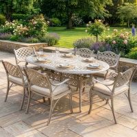 Digital Illustration of the Antique Champagne "Montacute" Six Seater Garden Table & Chair Set Dressed For Dining