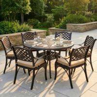 Digital Illustration of the Antique Copper "Milford" Six Seater Furniture Set Dressed fo Dining