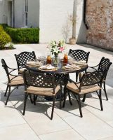 Digital Illustration of the Antique Copper "Milford" Six Seater Furniture Set Dressed fo Dining