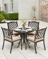 Digital Illustration of the Antique Copper "Swinley" Four Seater Furniture Set Dressed For Dining with cushions