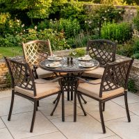 Digital Illustration of the Antique Copper "Swinley" Four Seater Furniture Set Dressed For Dining with cushions